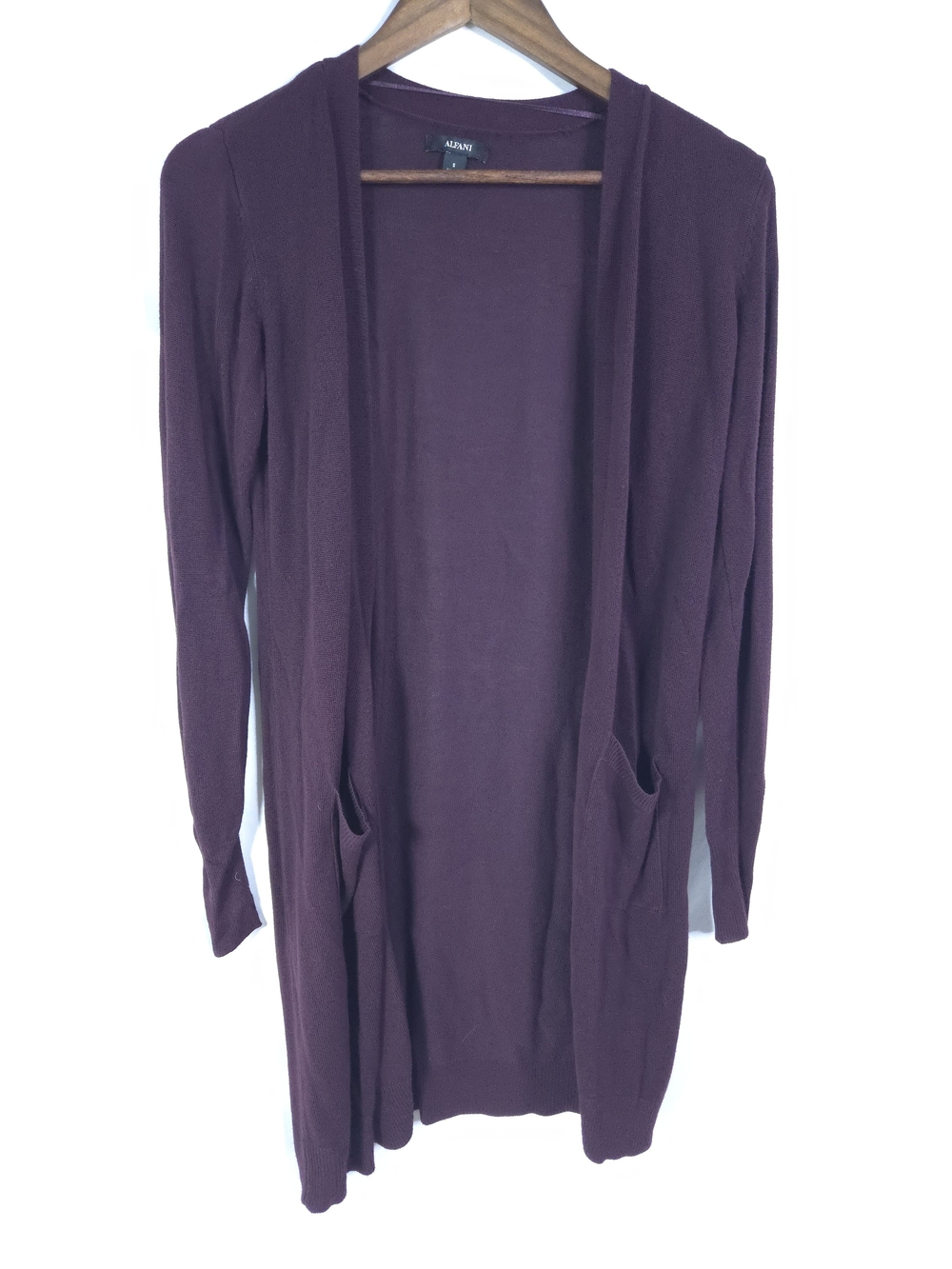 Alfani Plum Long Open‑Front Knit Cardigan with Pockets – Size S